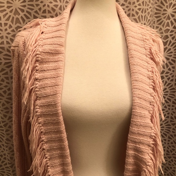 Villager Light Pink Fringe Open Front Sweater - Picture 3 of 6